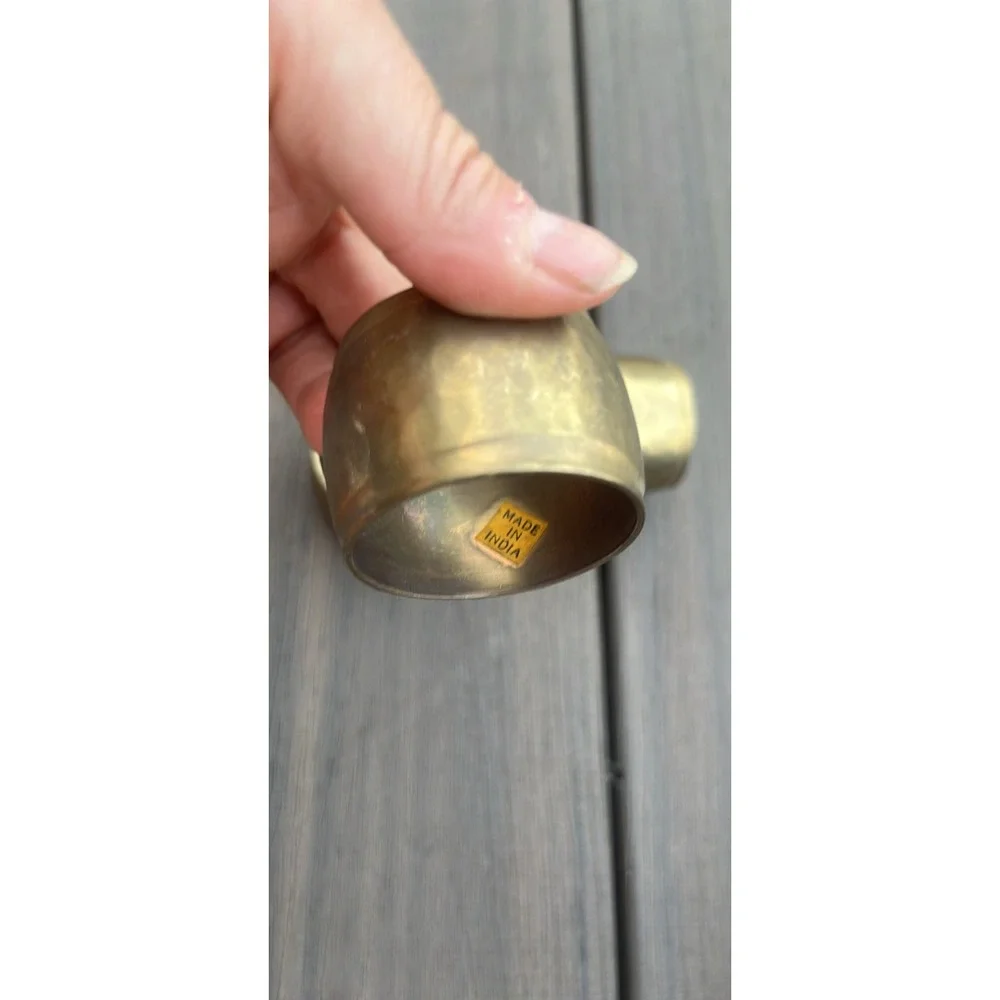 Vintage Hammered Brass Napkin Rings Set of 4 Gold Tone Made in India